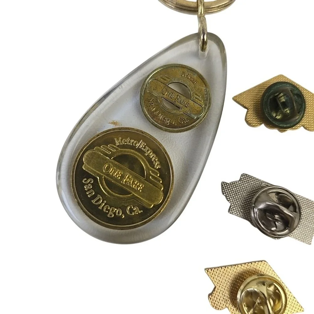 MTS San Diego Transit Pins‎ Bundle of 9 1998-2001 Service Awards Token Key Fobs